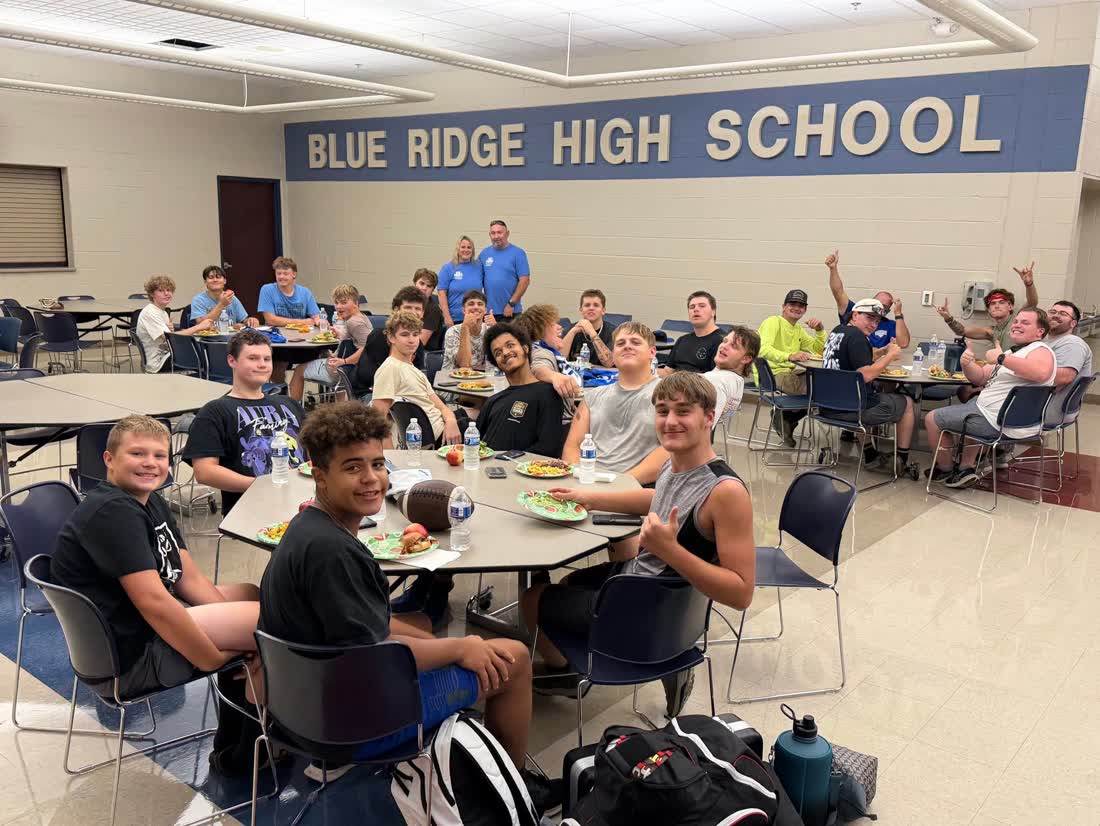 Blue Ridge High School football team gathered for a pre-game team dinner in the cafeteria